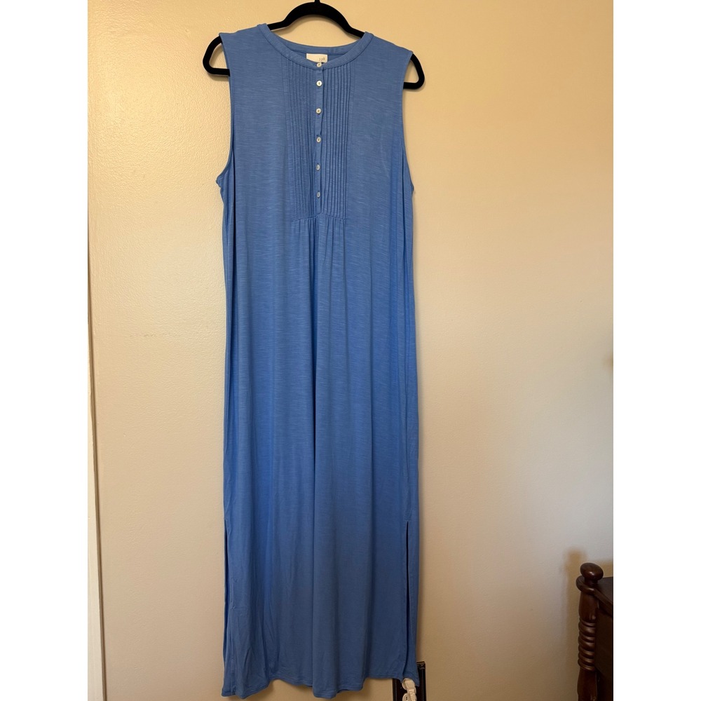 J. Jill Blue Sleeveless Pleated Bib Maxi Dress